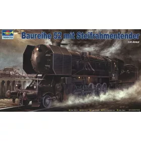   Trumpeter BR 52 hadimozdony merevkeretes szerkocsival – 1:35 vasúti makett