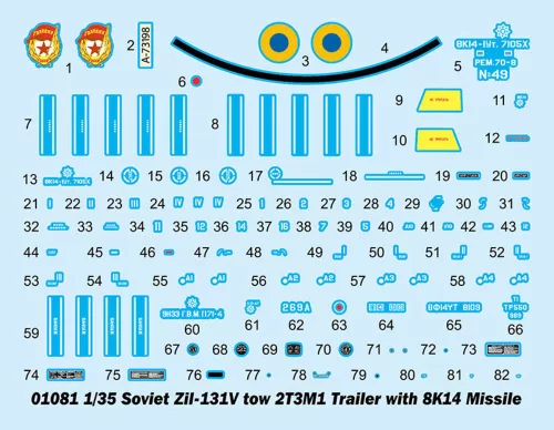Trumpeter szovjet ZIL-131V + 2T3M1 pótkocsi + 8K14 rakéta – 1:35 rakéta-/légvédelmi rendszer makett