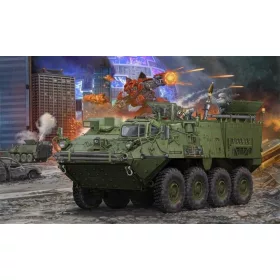   Trumpeter M1129 Stryker aknavető-hordozó + 120 mm – 1:35 tüzérségi makett
