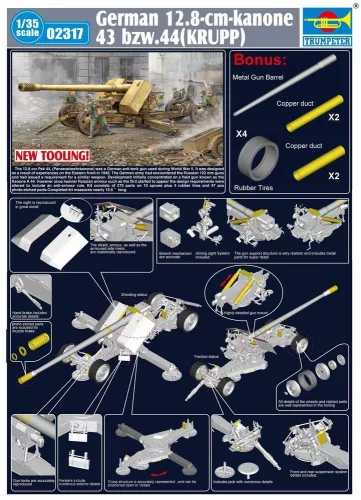 Trumpeter német 128 mm Pak44 (Krupp) – 1:35 tüzérségi makett