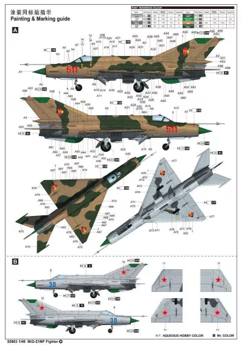 Trumpeter MiG-21MF vadászrepülőgép – 1:48 repülőgép makett