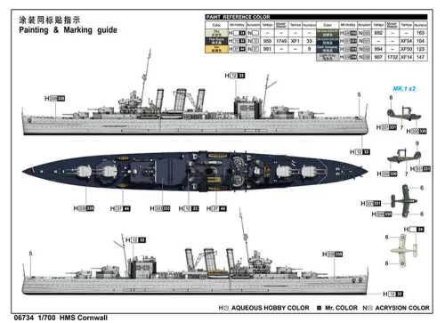 Trumpeter HMS Cornwall – 1:700 hajómakett