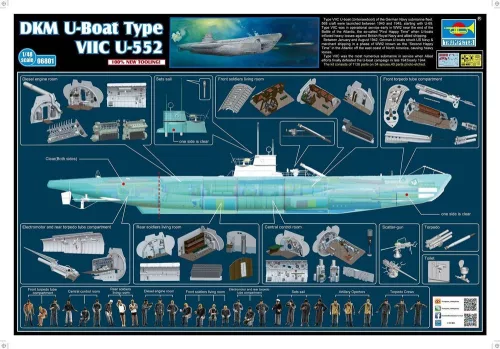 Trumpeter DKM tengeralattjáró Type VIIC U-552 – 1:48 tengeralattjáró makett