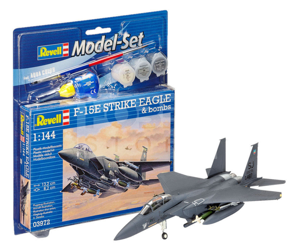 Revell Model Set F-15E STRIKE EAGLE & bombs 1:144 repülő makett 63972R